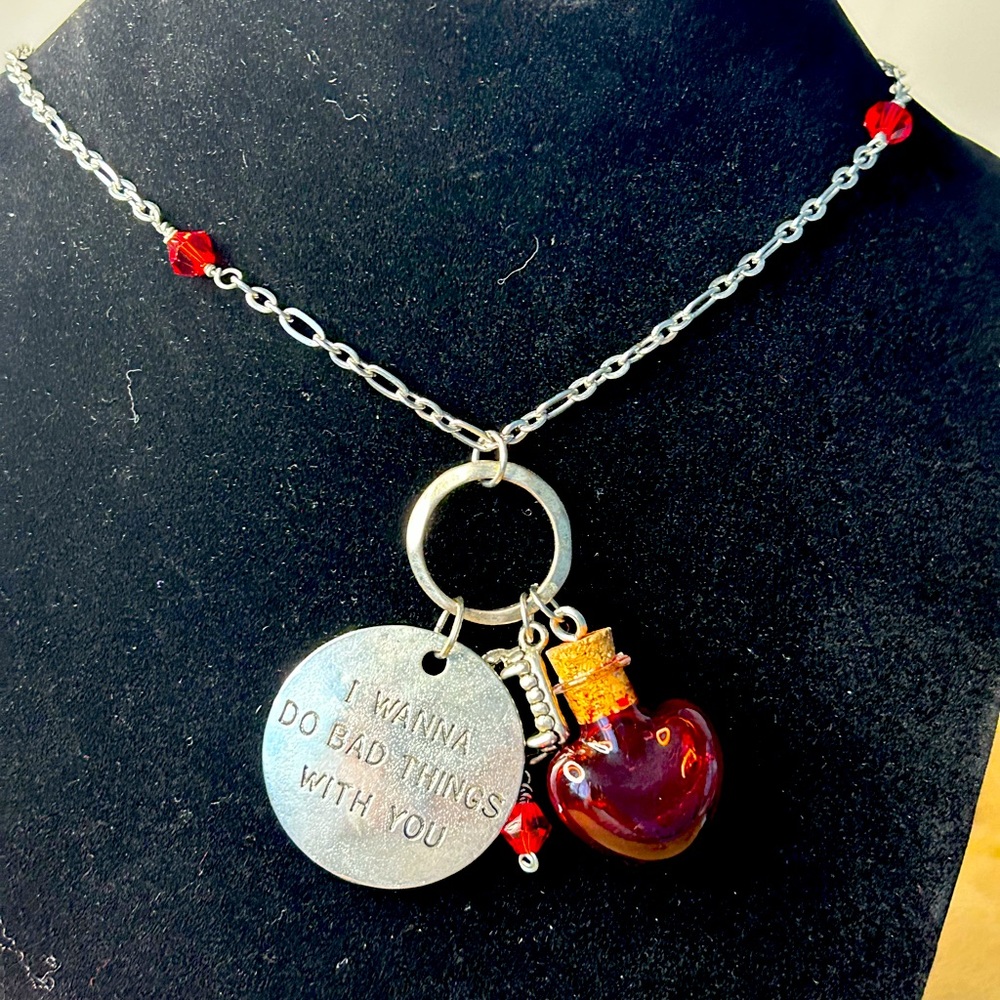 Vampire Necklace with Teeth, Red Heart Vile and Pendant